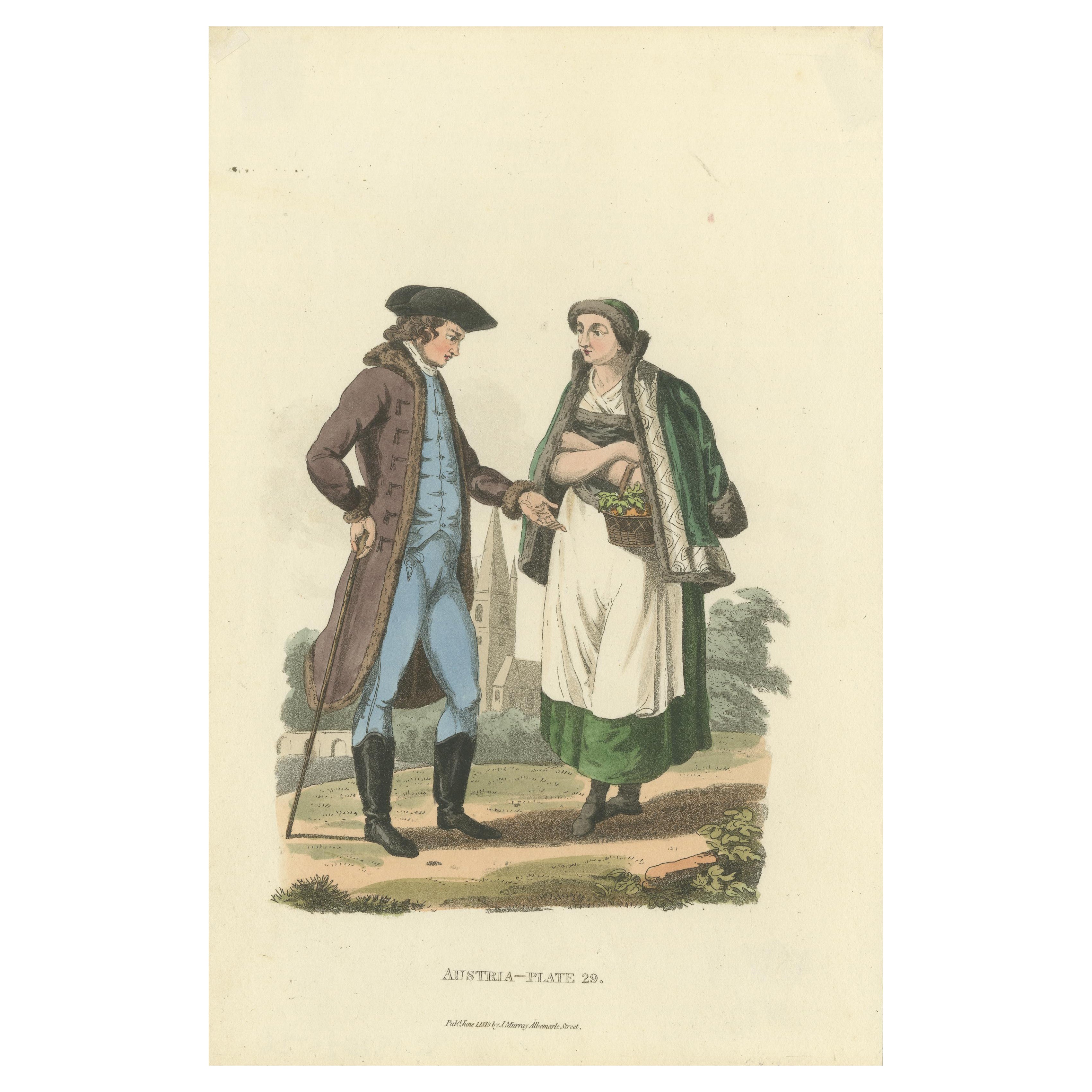 Austrian Folk Couple: Elegant Regency Costume from 1808