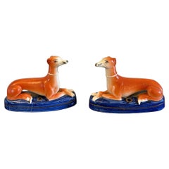 Antique Pair of Staffordshire Greyhound Inkwells