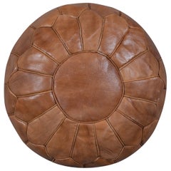 Hand-Tooled Brown Round Geniune Leather Pouf. UNSTUFFED. Custom Option Available
