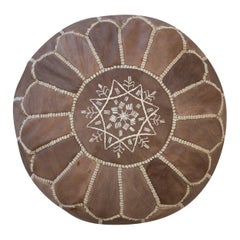 Hand-Tooled Brown Round Geniune Leather Pouf. UNSTUFFED. Custom Option Available