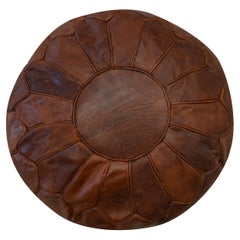 Hand-Tooled Brown Round Geniune Leather Pouf. UNSTUFFED. Custom Option Available