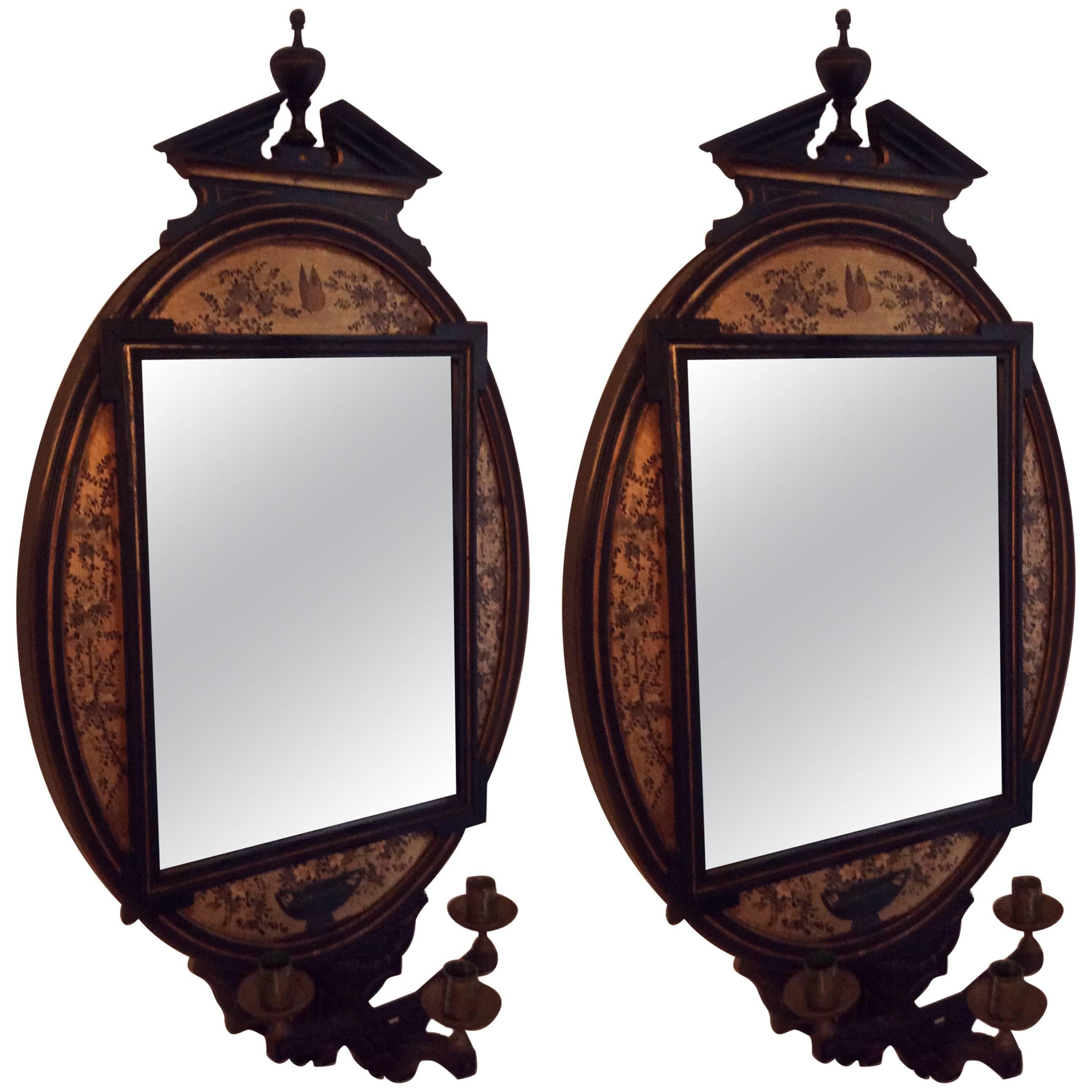Pair of Englist Aesthetic Movememnt Ebonized and gold decorated mirrors For Sale
