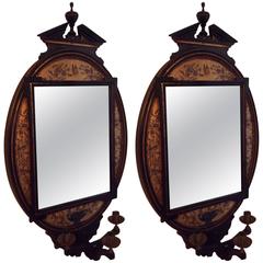 Antique Pair of Englist Aesthetic Movememnt Ebonized and gold decorated mirrors