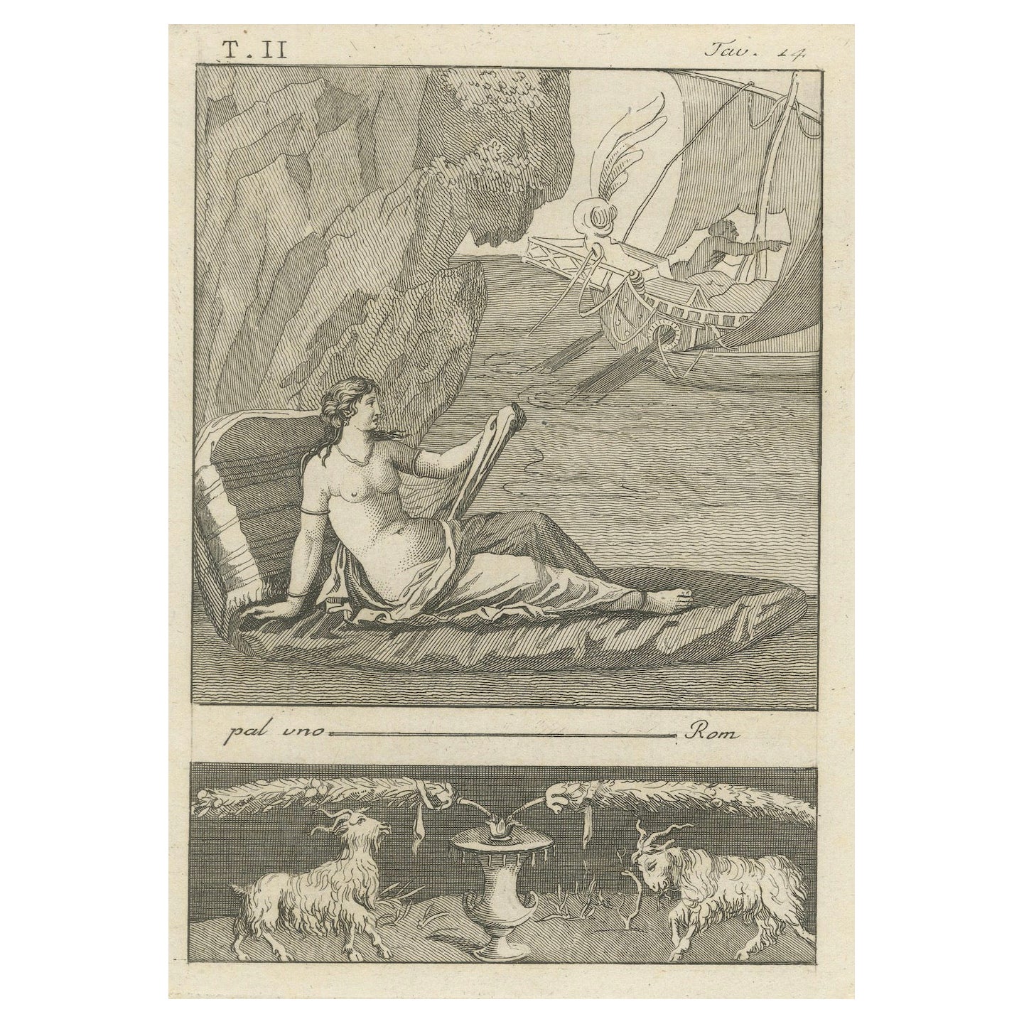 Ariadne Abandoned on Naxos by Theseus: Piroli’s Classical Engraving, 1789 For Sale