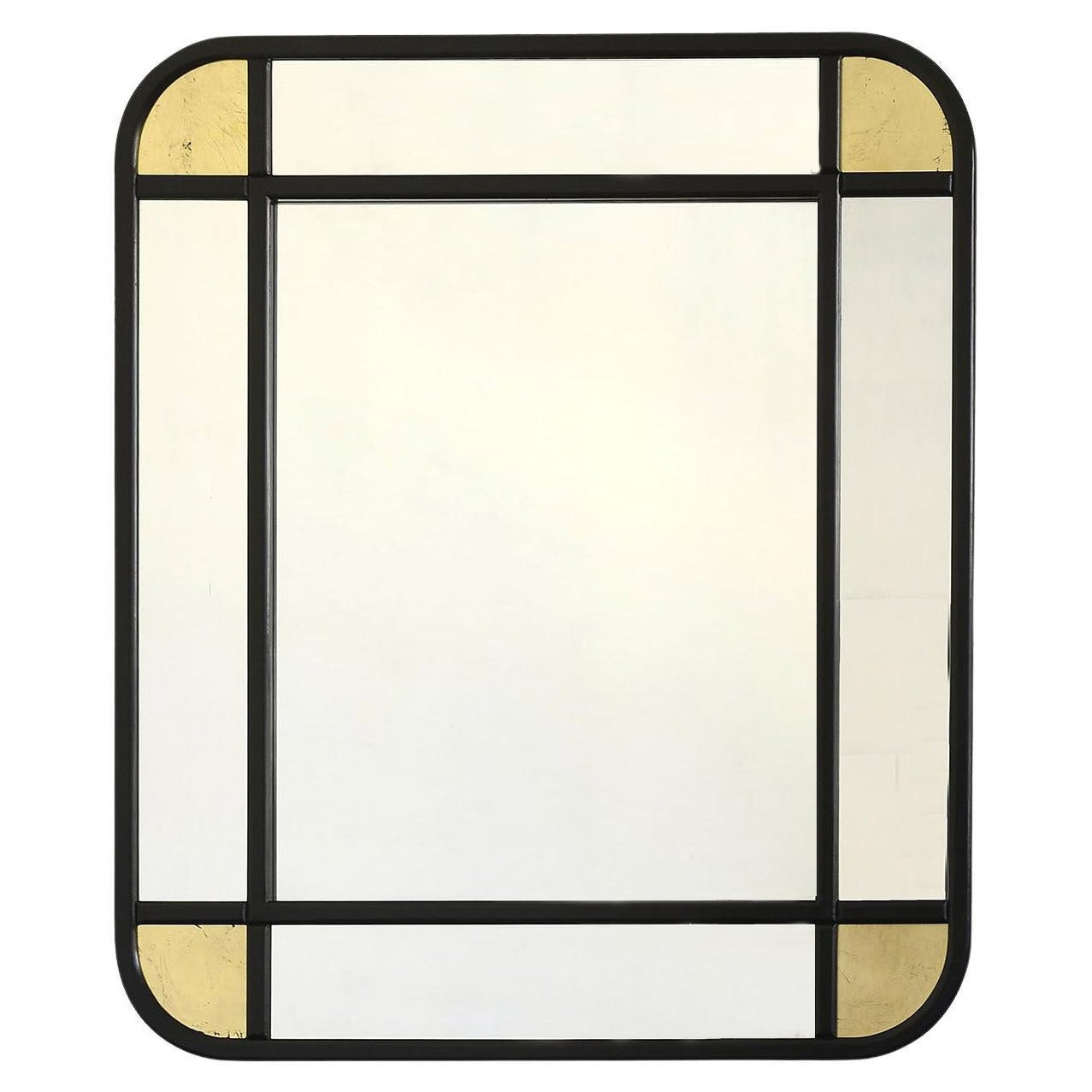 Deco Gold-Leaf & Black-Lacquered Wood Wall Mirror by Spini Firenze