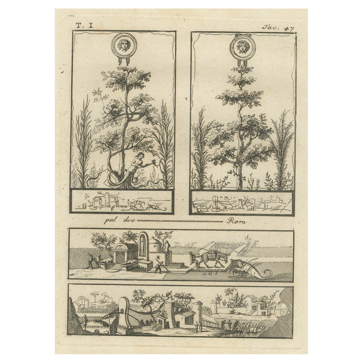 Motifs décoratifs romains et scènes architecturales de Tommaso Piroli, 1789