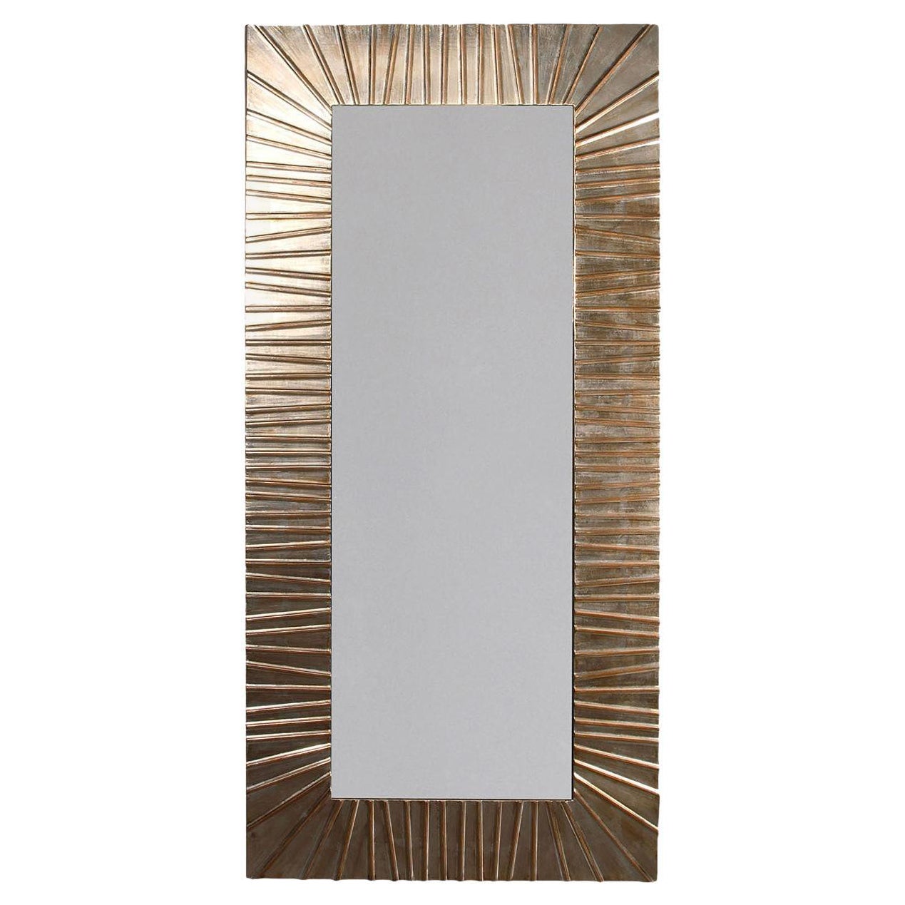 Strip Large Rectangular Grooved Silver-Leaf Wooden Wall Mirror by Spini Firenze