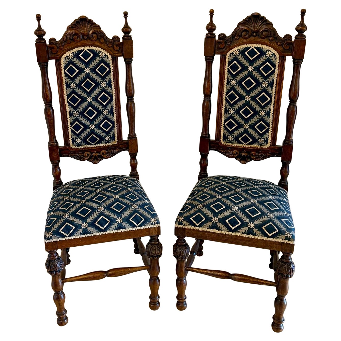 Antique Quality Victorian Pair of Carved Oak Side/Hall Chairs