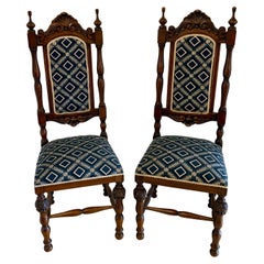 Antique Quality Victorian Pair of Carved Oak Side/Hall Chairs