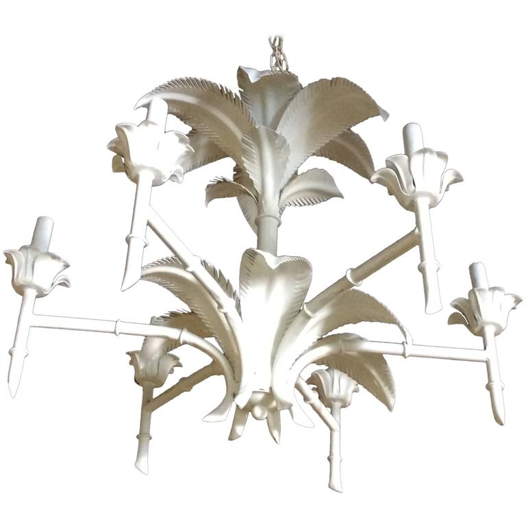Palm Tree Frond Leaf Leaves Metal Faux Bamboo Chandelier Beach Tropical At 1stdibs Faux Bamboo Chandelier Palm Beach, Metal Palm Tree Bamboo Chandelier