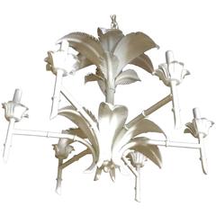Vintage Palm Tree Frond Leaf Leaves Metal Faux Bamboo Chandelier Palm Beach Tropical 