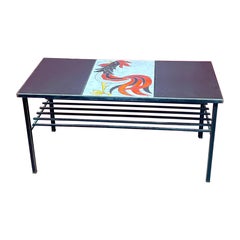 A leather ceramic iron coffee table circa 1950