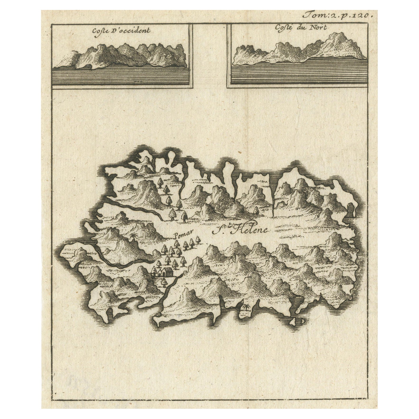 Map of Saint Helena Island: Kupferstich von F. Bernard aus dem frühen 18. Jahrhundert