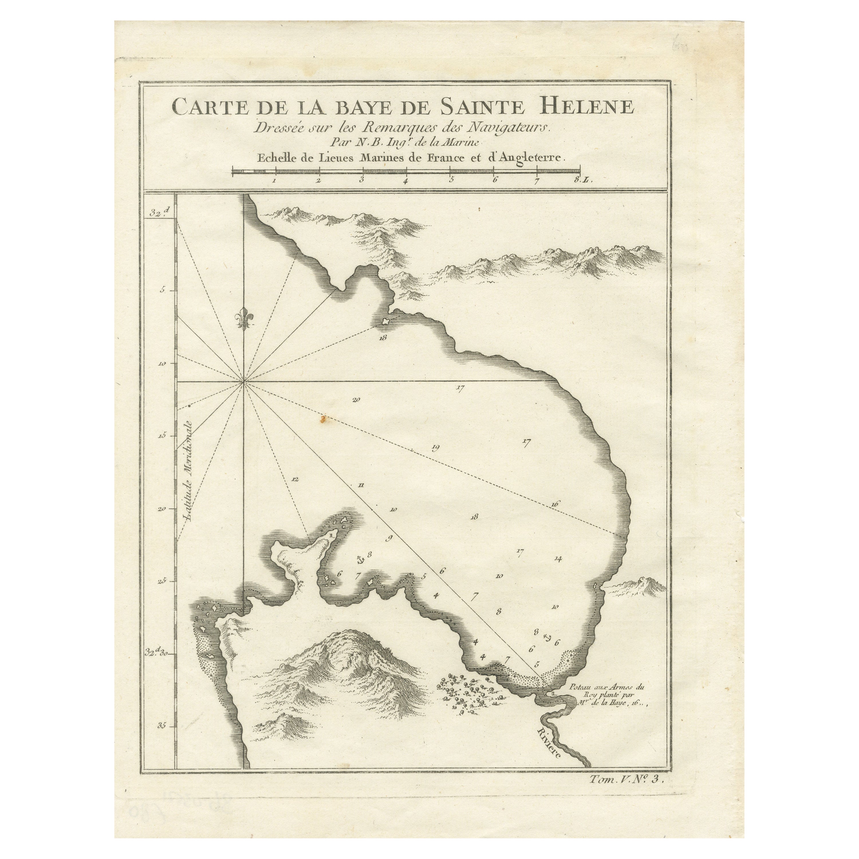Bay of Saint Helena: French Naval Chart by N.B. Ingénieur de la Marine, ca.1770 For Sale