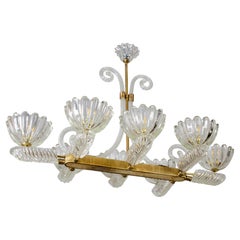 Lustre Art Déco en verre de Murano monté sur laiton par Ercole Barovier, 1940