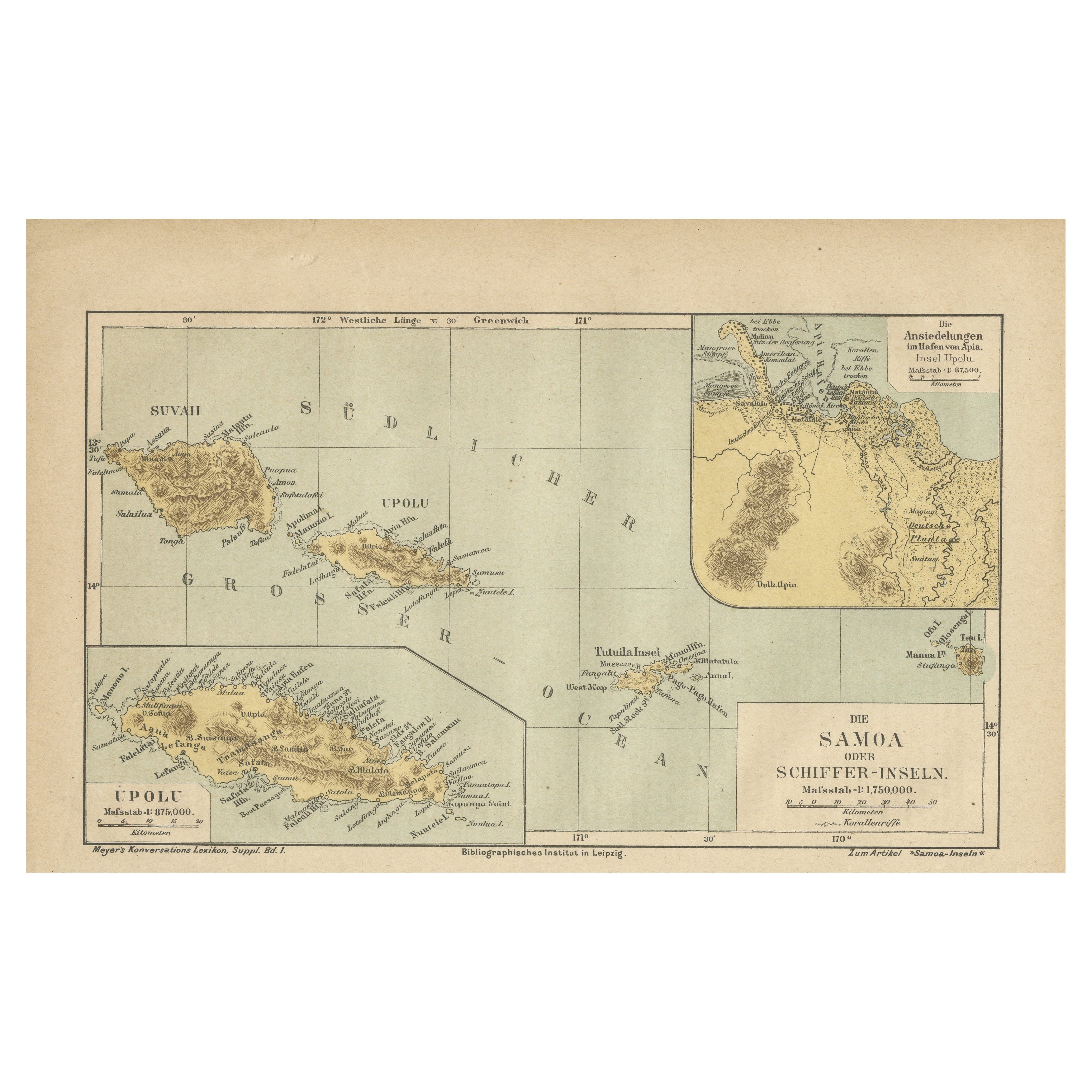 Map of Samoa oder Schiffer-Inseln (Navigator-Inseln) – Deutsche Karte des 19. Jahrhunderts