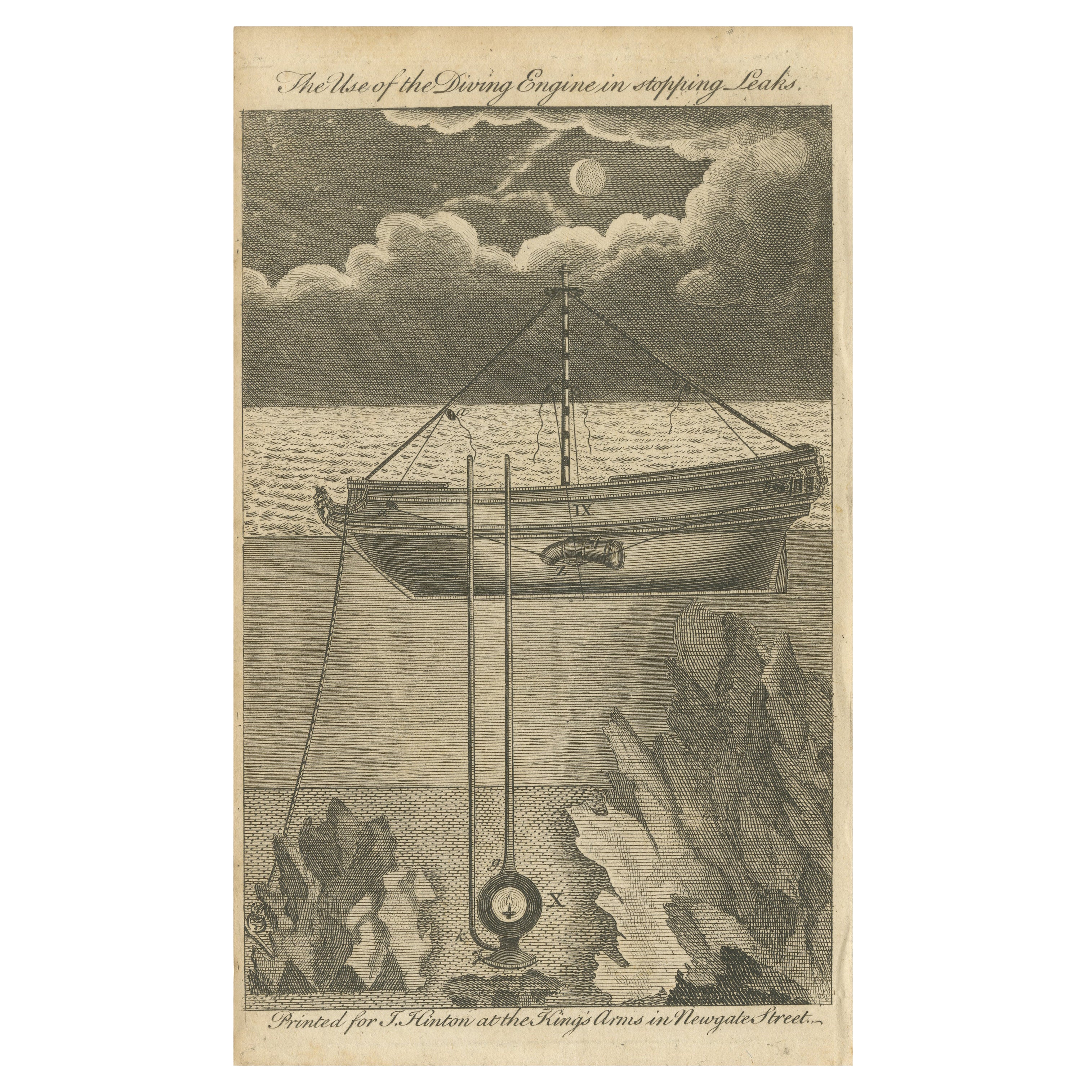 The Use of the Diving Engine in Stopping Leaks - 18th-Century Engraving