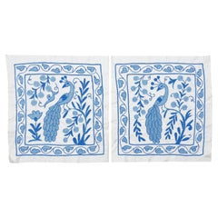 18"x19" Set of 2 Silk embroidery Bird Patterned Cushion Cover. Pair Lace Pillow