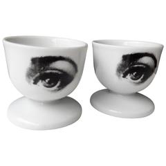 Vintage  Rare Pair of Surreal Ceramic Egg Holders by Fornasetti, 1960s