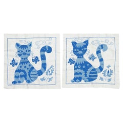 18 "x19" Lot de 2 housses de coussin en broderie de soie à motif de chat. Paire d'oreillers en dentelle