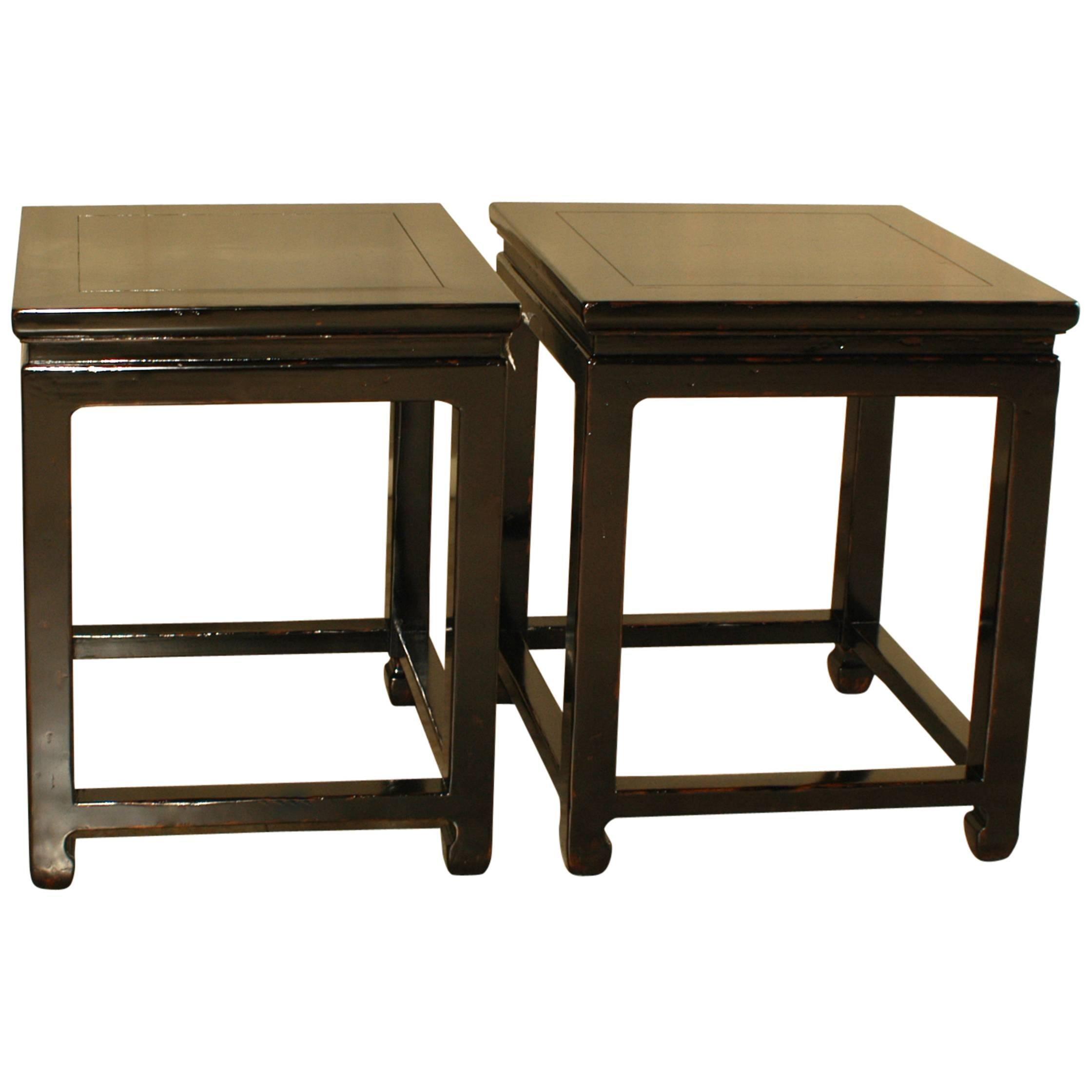 Pair Of Fine Black Lacquer End Tables