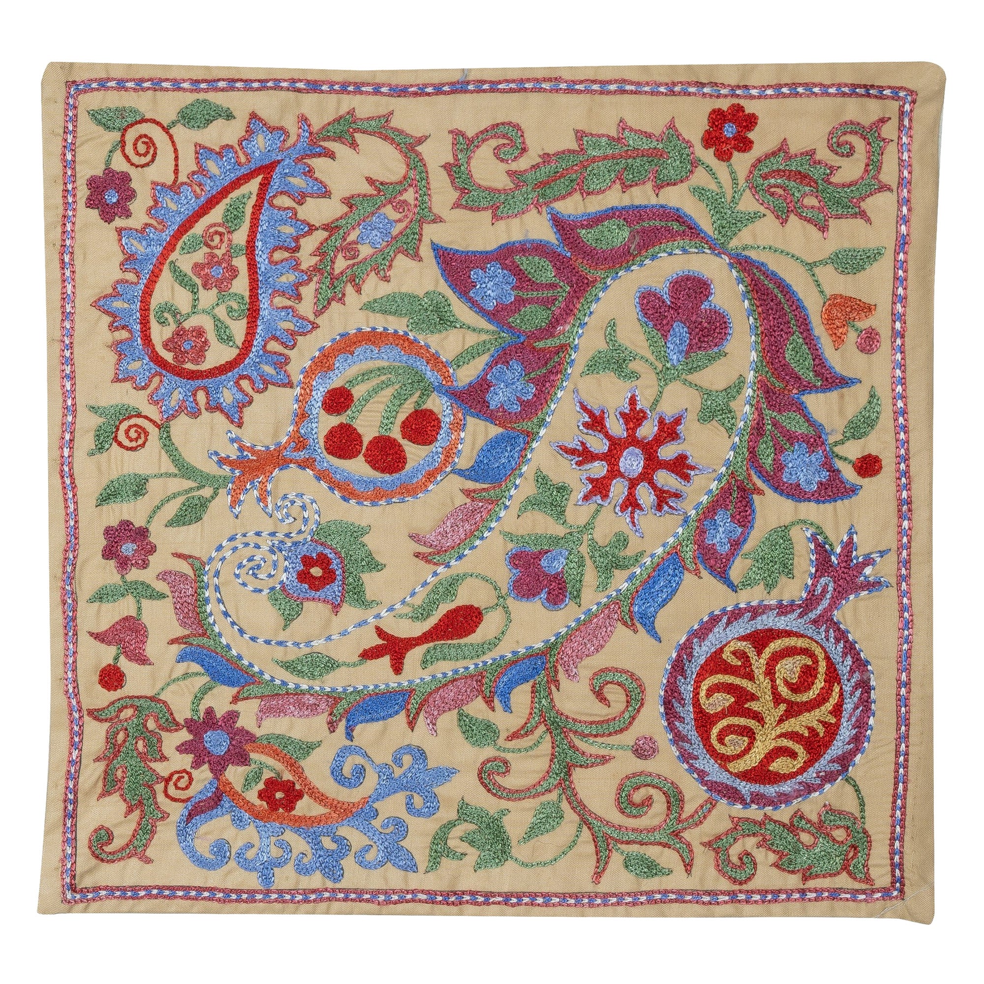19"x19" 100% Silk Pillow Cover. Embroidered Throw Cushion. Handmade Lace Pillow