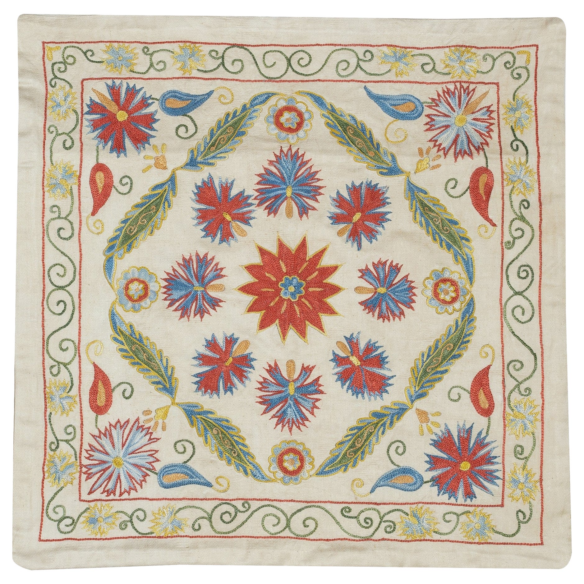 21"x21" Besticktes 100% Seidenkissen. Bunter Kopfkissenbezug. Handgefertigtes Wurfkissen im Angebot