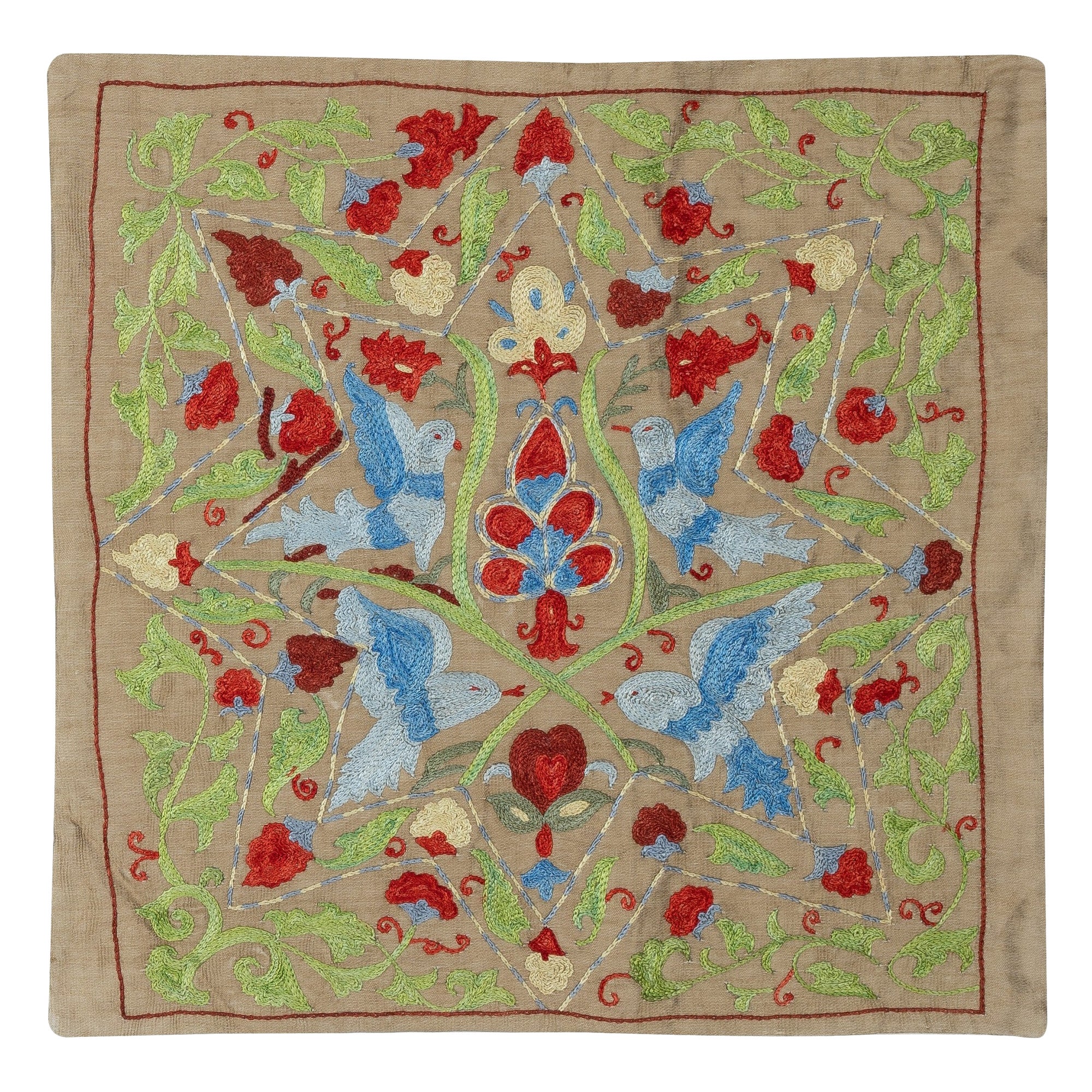 20"x20" Embroidered All Silk Cushion. Handmade Pillow Cover. New Lace Pillow