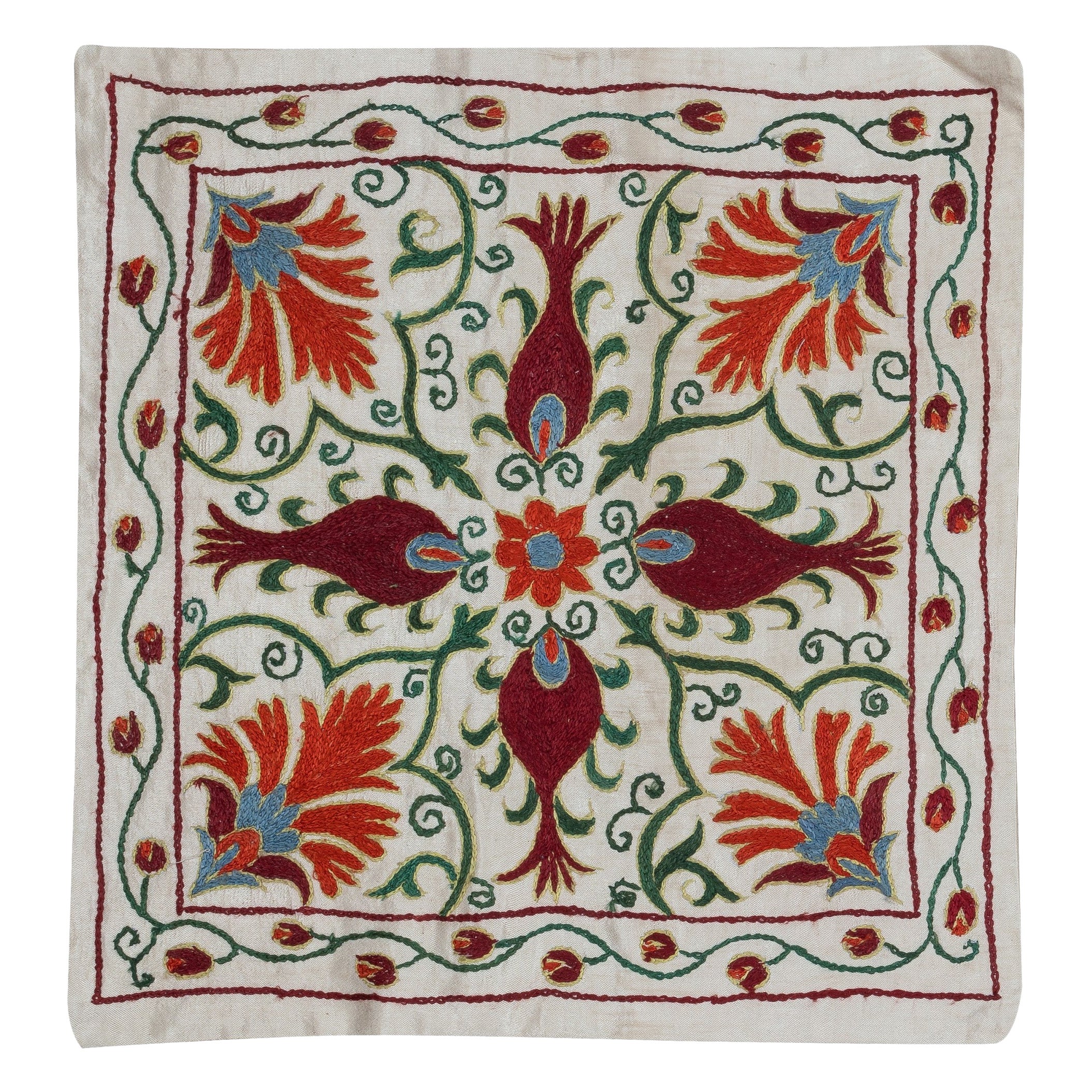 19"x20" Silk Embroidery Cushion Cover. Handmade Pillow. Modern Lace Pillow