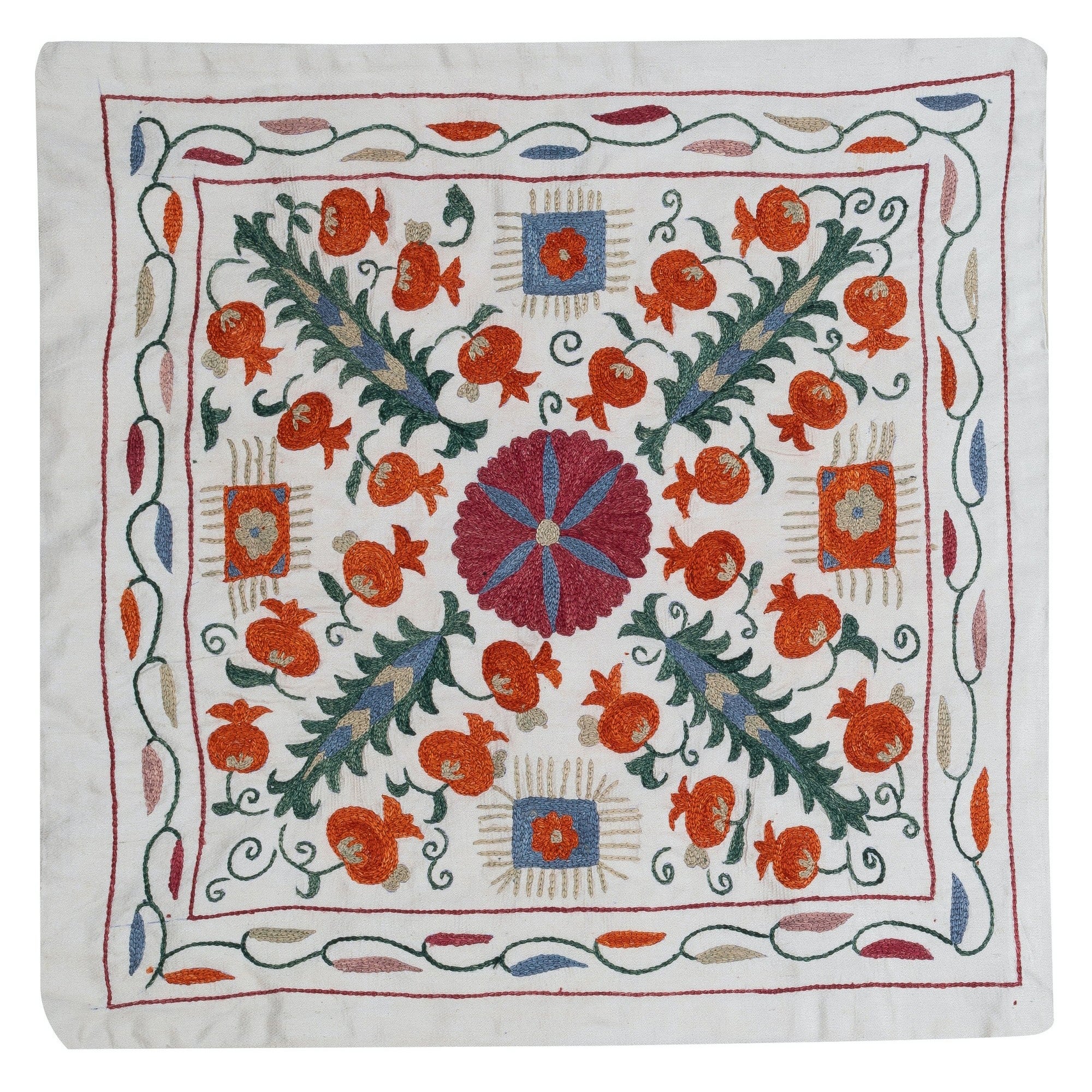 20"x20" Silk Hand Embroidery Cushion Cover. Handmade Pillow. Modern Lace Pillow