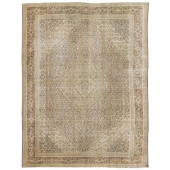 Antique Persian Tabriz Rug with Medallion in Brown, Tan, Taupe and Neutrals