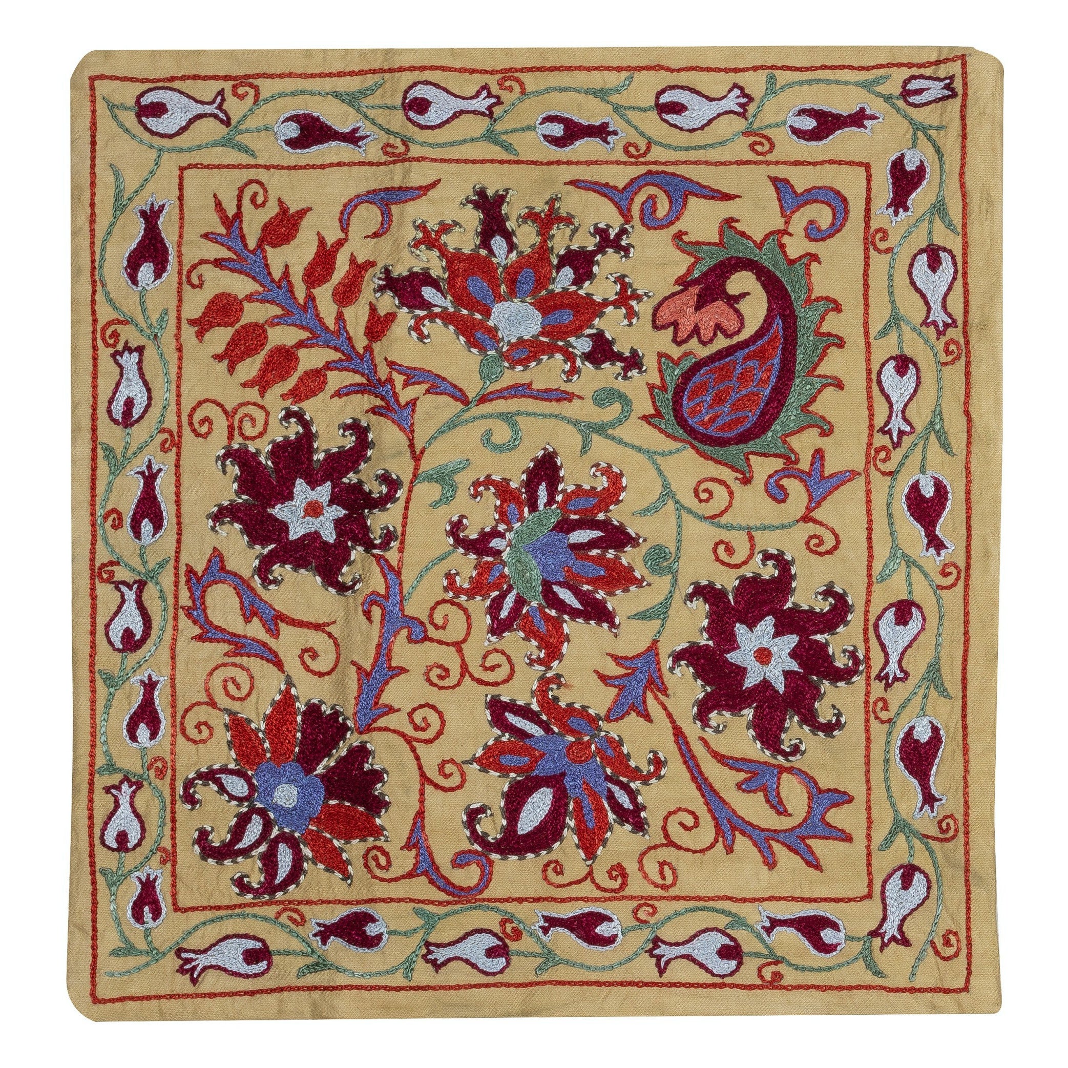 Copri cuscino in 100% seta da 19 "x20". Federa ricamata. Cuscino in pizzo fatto a mano