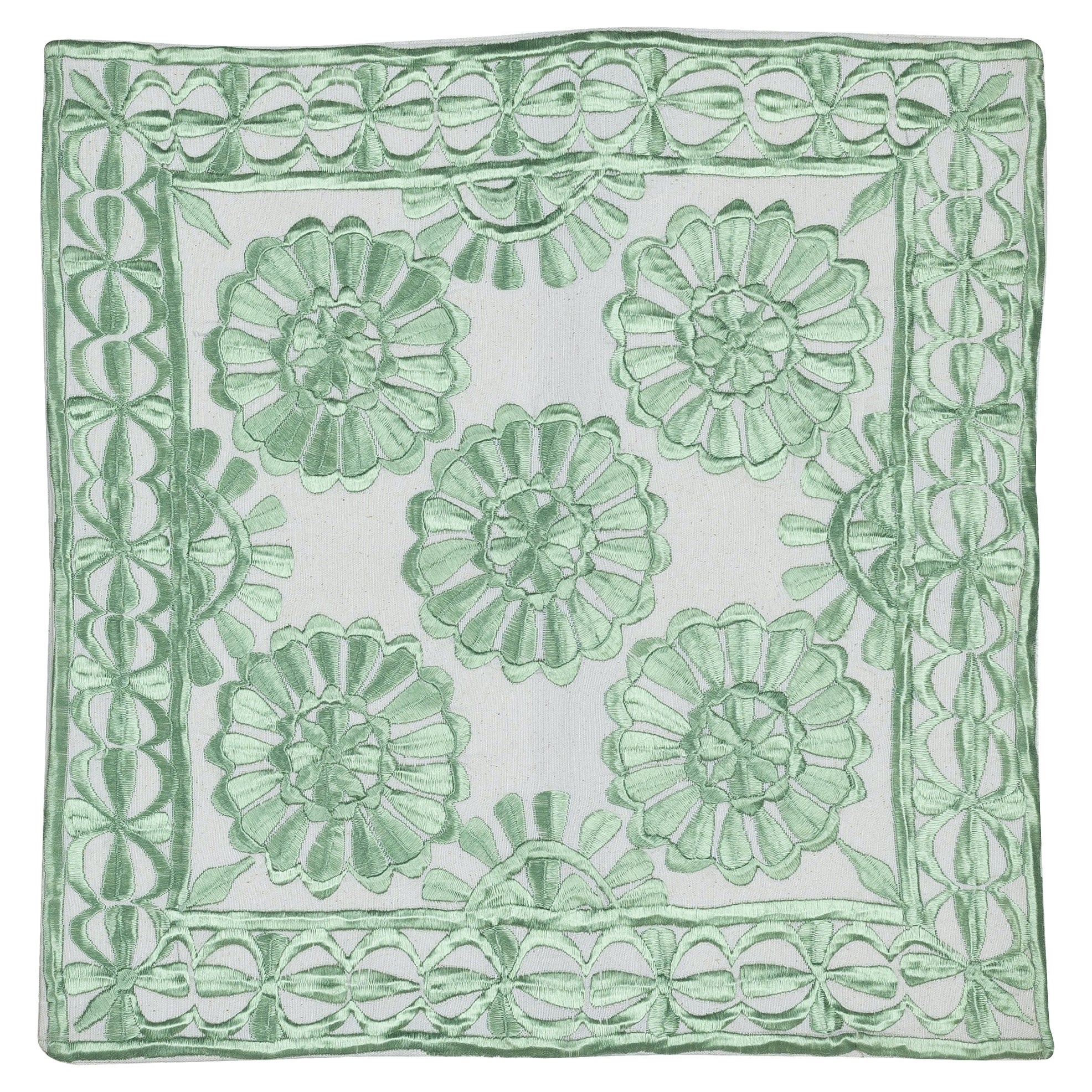 17"x18" All Cotton Cushion Cover. Suzani Lace Pillow. Green Pillowcase For Sale