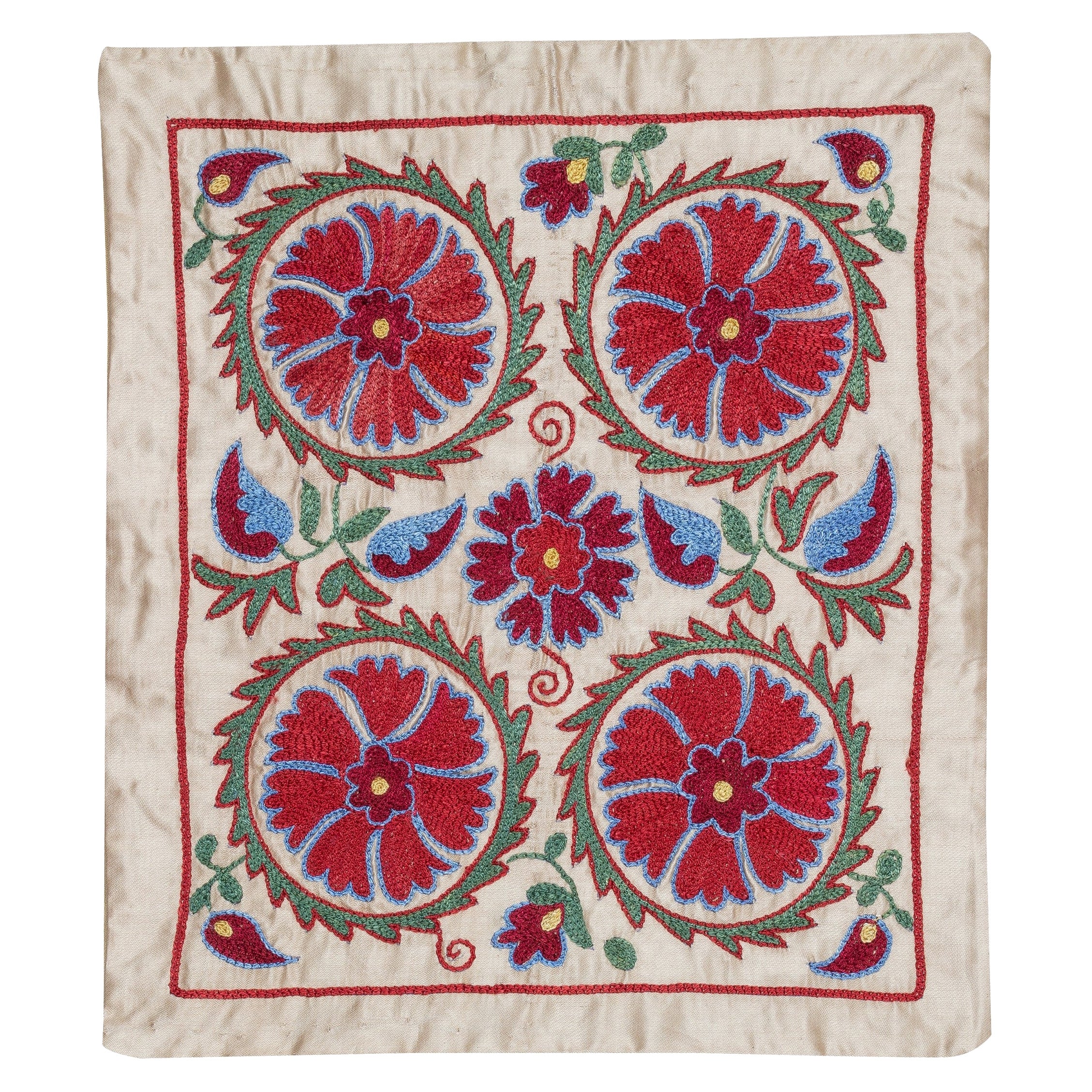 18"x20" Hand Embroidered Silk and Cotton Cushion Cover. Uzbek Toss Pillow Cover