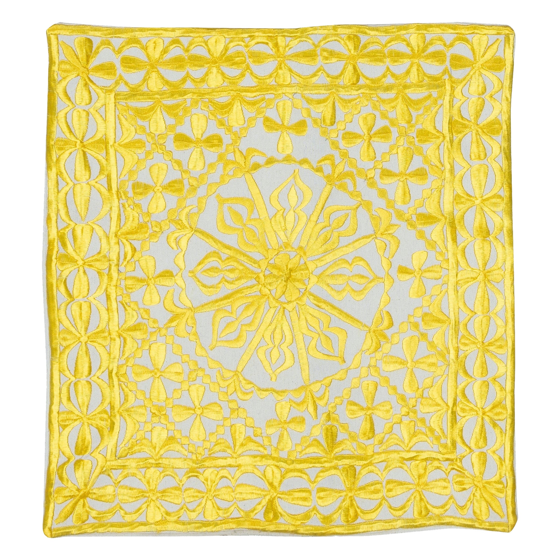 17"x18" Embroidered Cotton Cushion Cover. Yellow Pillowcase. New Toss Pillow