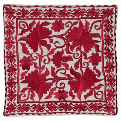 17"x17" Embroidered All Cotton Cushion. Handmade Pillow Cover. Red Lace Pillow