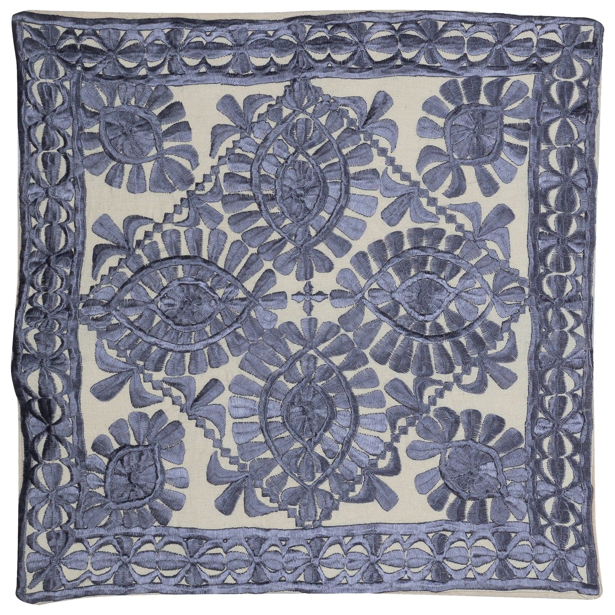 18"x18" Blue Color Cotton Cushion Cover. New Toss Pillow. Modern Lace Pillow