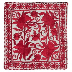 Revêtement d'oreiller en coton de 18"x17" Housse de coussin faite à la main. Oreiller en dentelle rouge
