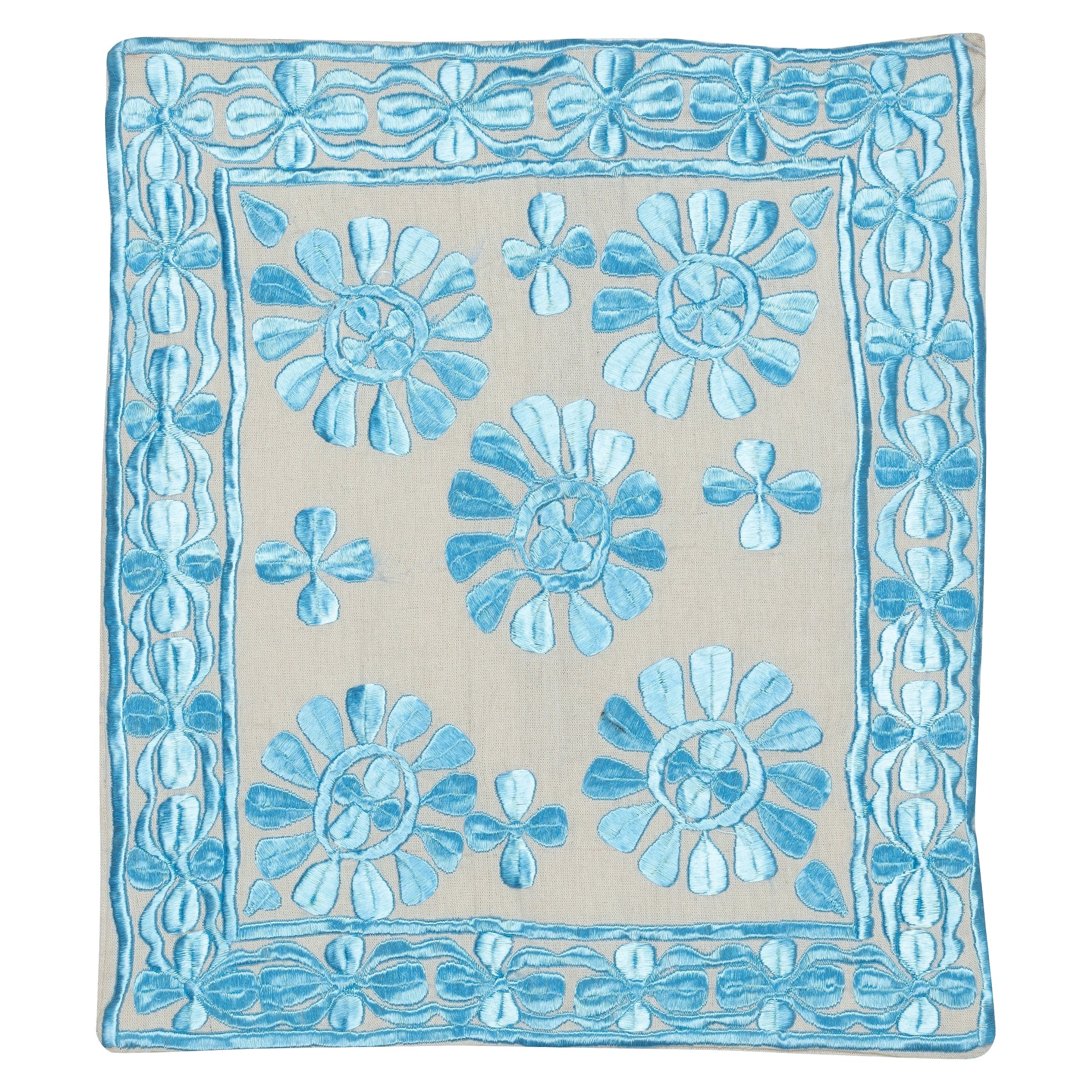 15"x17" Blauer blauer Kissenbezug. Neues Baumwoll-Spitzenkissen. Handgefertigtes Wurf-Kissen