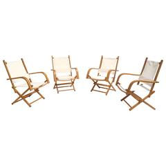 Four Birch and Canvas Foldable Garden Chairs by Reyne, The Netherlands