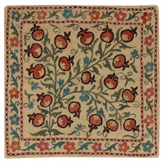 19"x19" 100 % soie brodée à la main avec motif d'arbre de grenades
