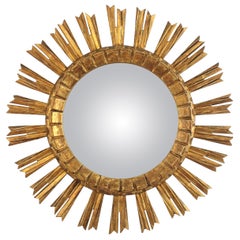 Espejo Sunburst de madera dorada, años 40