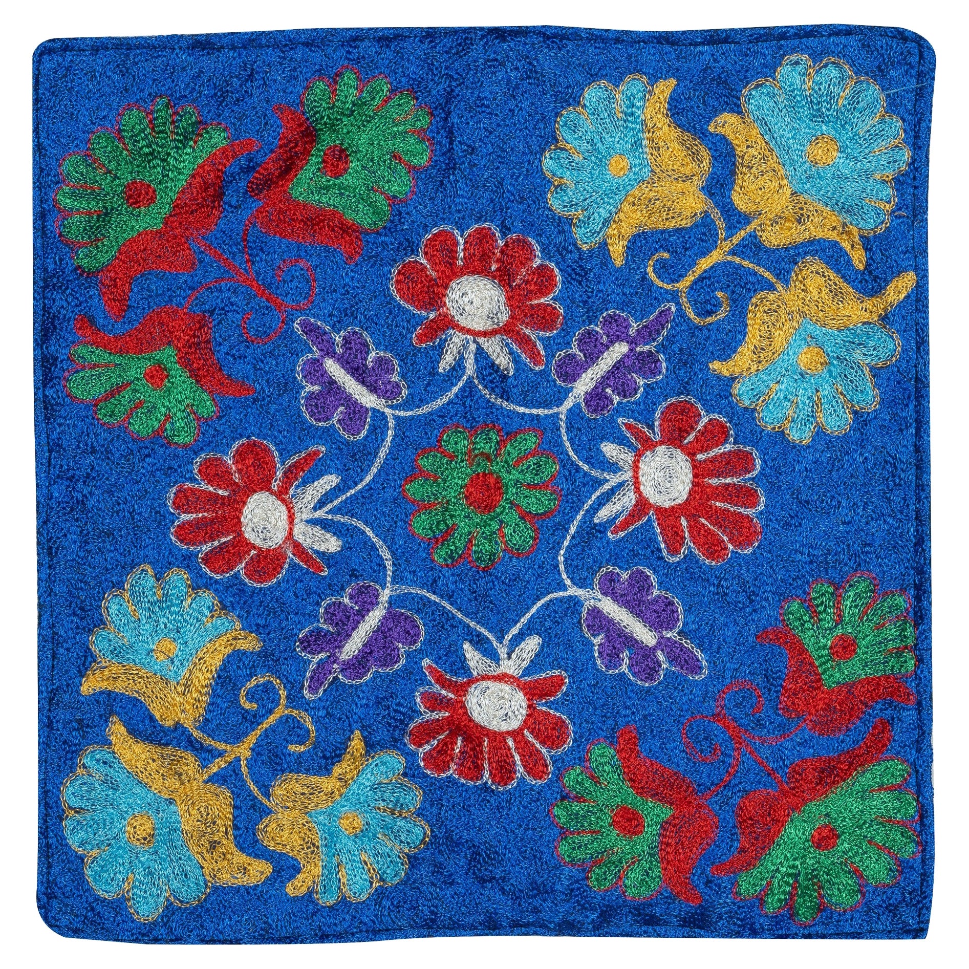 16"x16" Seidenstickerei Kissenbezug mit Kissenbezug. Handgefertigter Kopfkissenbezug. Blaues Spitzen-Kissen
