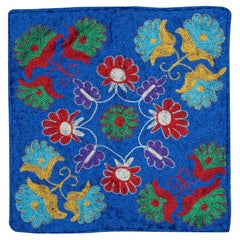 Funda de cojín bordada en seda de 16 "x16". Funda de almohada hecha a mano. Cojín de encaje azul