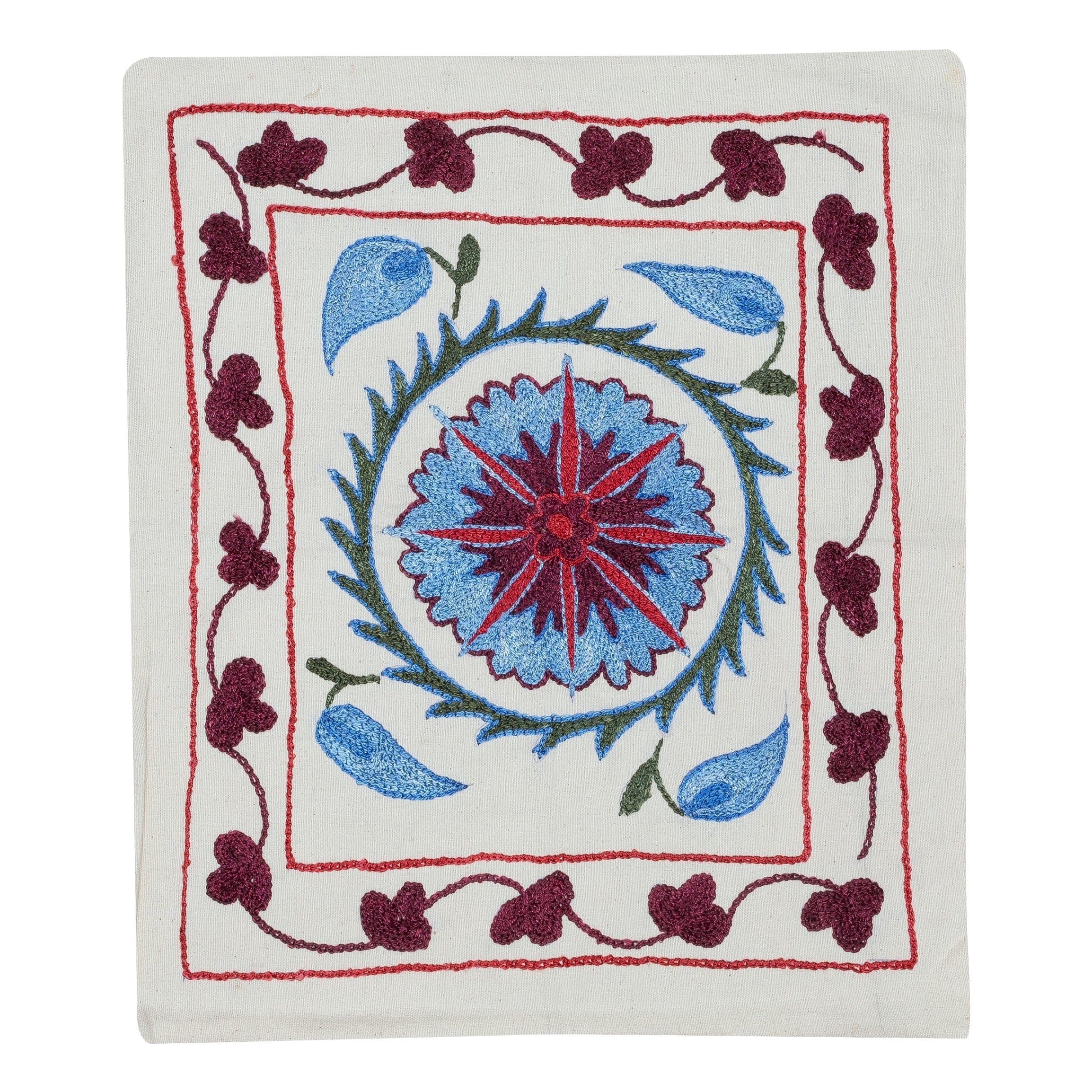 17"x19" Embroidered Cotton Pillowcase. Handmade Cushion. Modern Throw Pillow