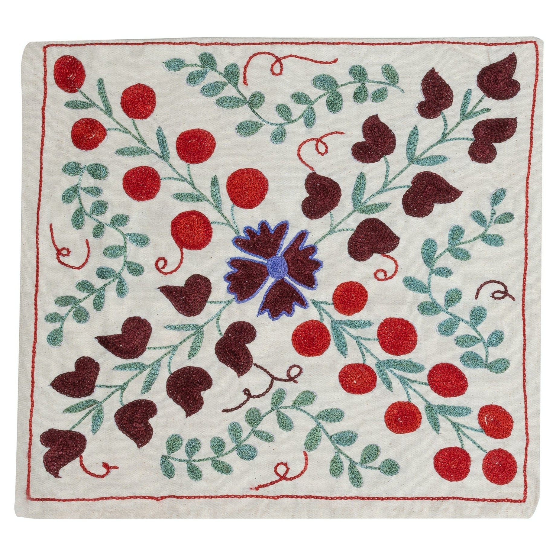 19"x17" Embroidered Cushion Cover. Handmade Pillowcase. Colorful Toss Pillow