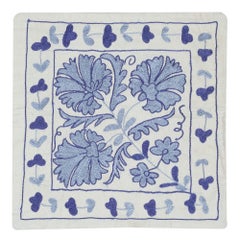 18"x18" Embroidered Cotton Cushion Cover. Blue Toss Pillow. Modern Lace Pillow