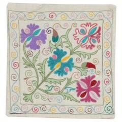 18"x19" Hand Embroidered Silk and Cotton Cushion Cover. Multicolor Pillowcase