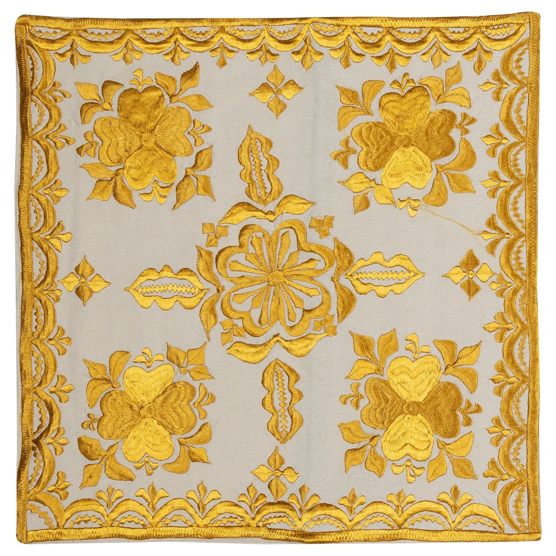 Revêtement de coussin moderne de 19"x19" Coussin en dentelle de style bohème. Taie d'oreiller jaune en vente