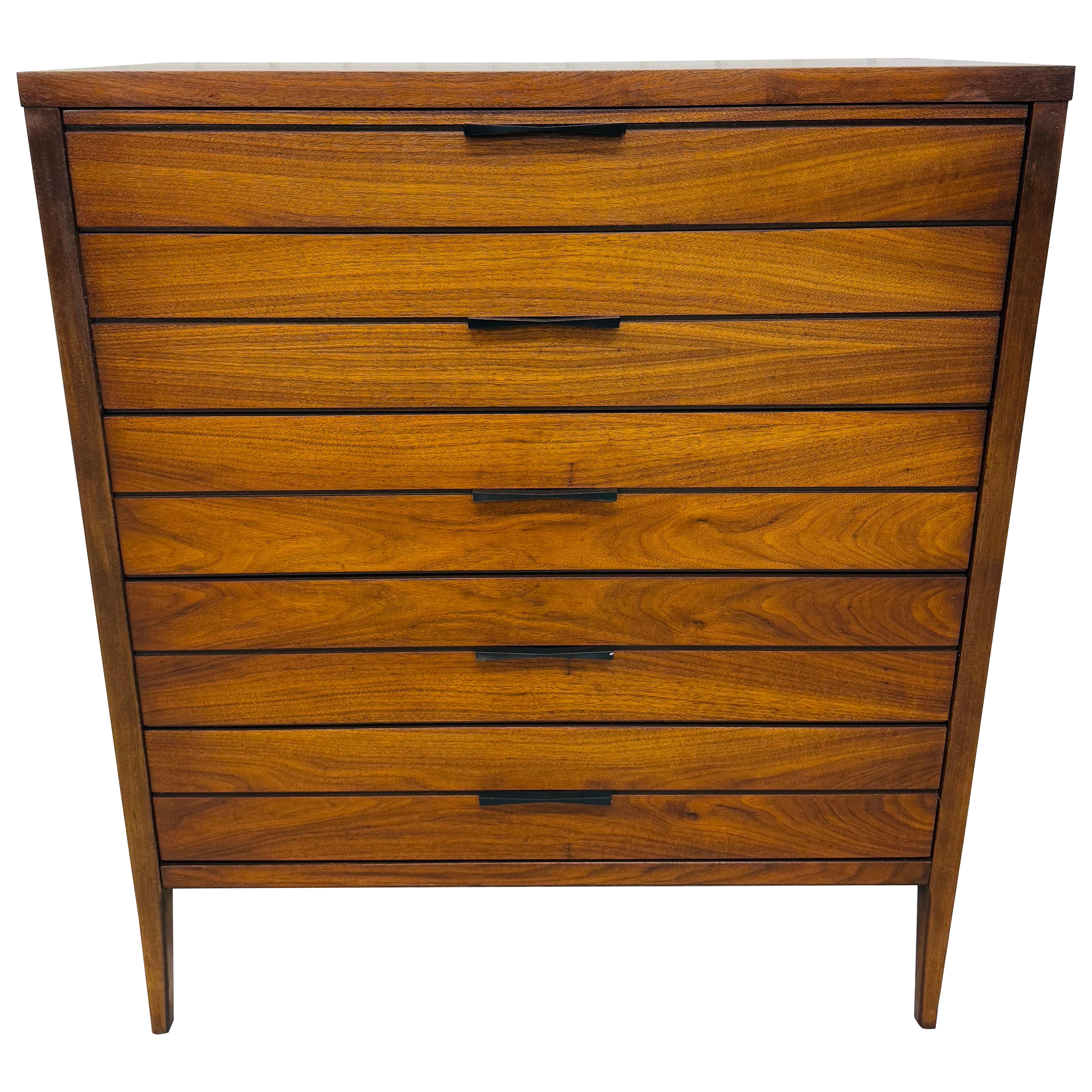 Mid-Century Modern Lane Tuxedo Walnut High Chest